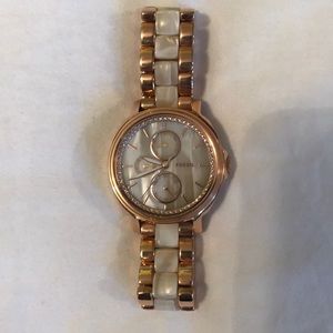 Rose Gold Fossil watch w/ mother of pearl